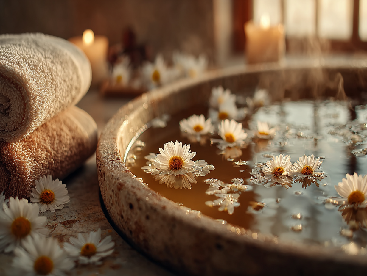 Banho de assento com chá de camomila como remédio natural para candidíase