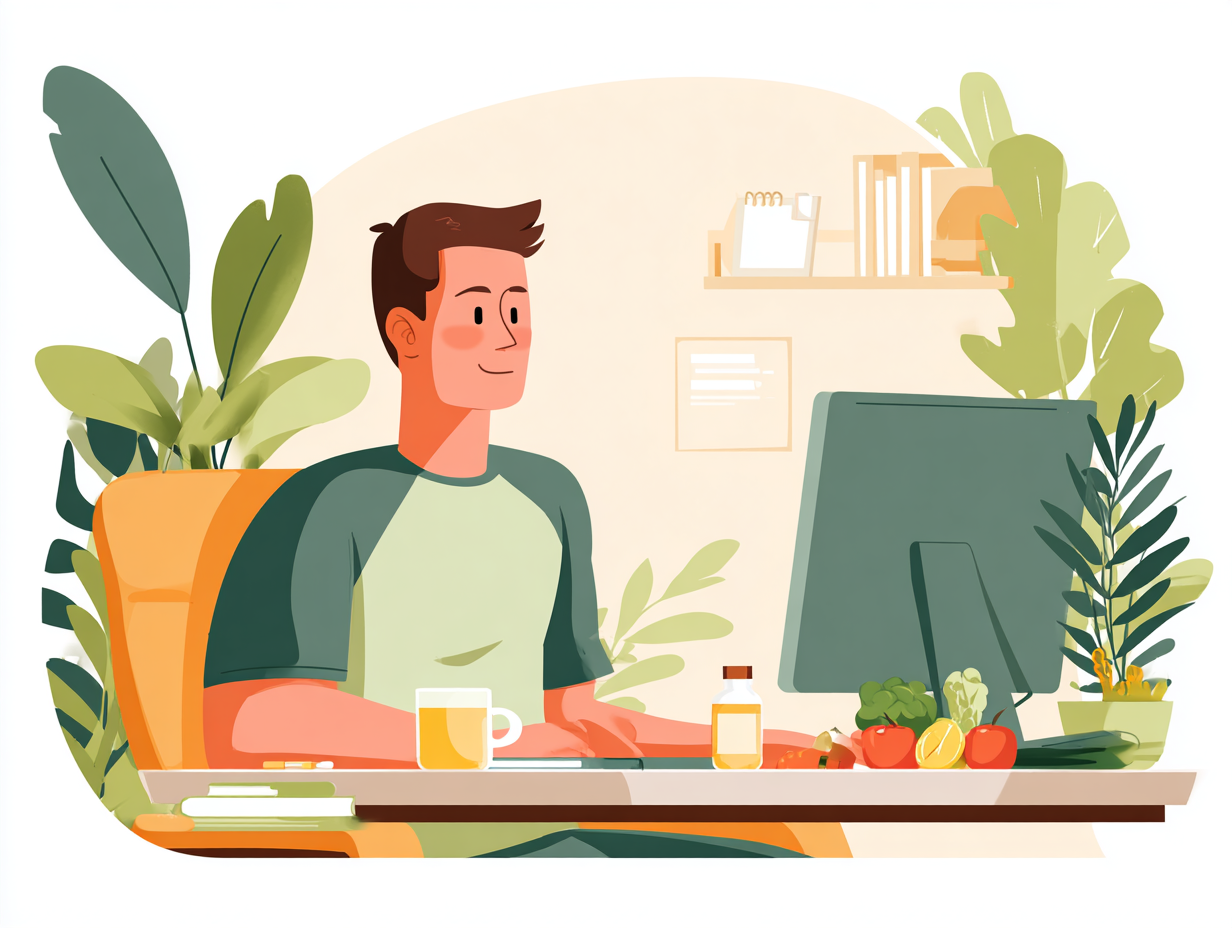 Homem assistindo aula sobre saúde enquanto segue tratamento natural da candidíase masculina com alimentação saudável