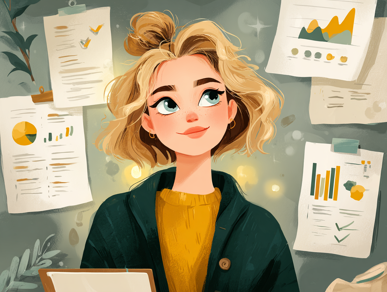 Pessoa com expressão confiante ao compreender estudos sobre candidíase, segurando documentos com marcações e gráficos, simbolizando conhecimento funcional.