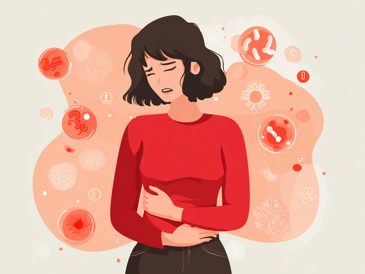 Mulher com coceira na região pélvica e sinais de infecção fúngica, ilustrando os principais sintomas da candidíase genital.