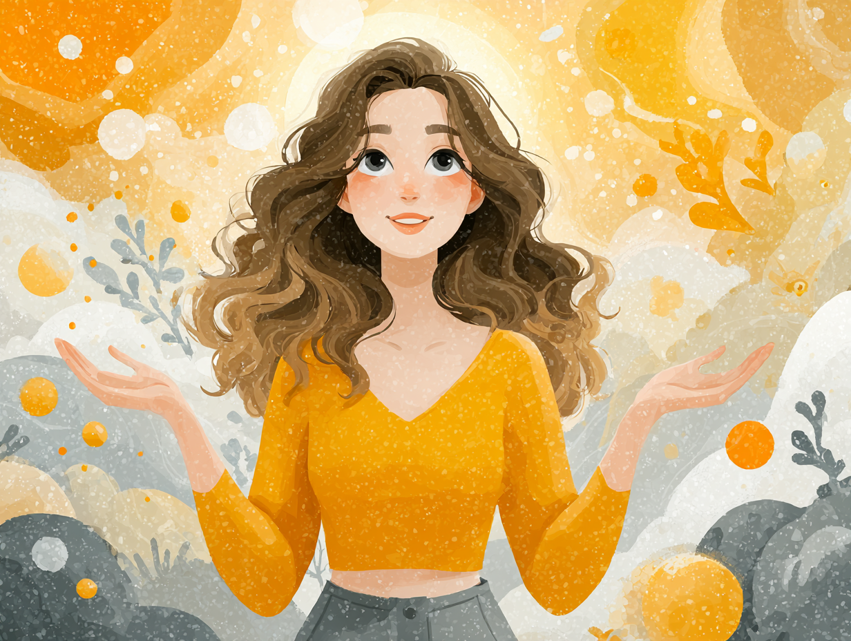 Ilustração de uma mulher saudável com aura brilhante, alimentos antifúngicos e ícones de imunidade ao redor, representando prevenção natural da candidíase.