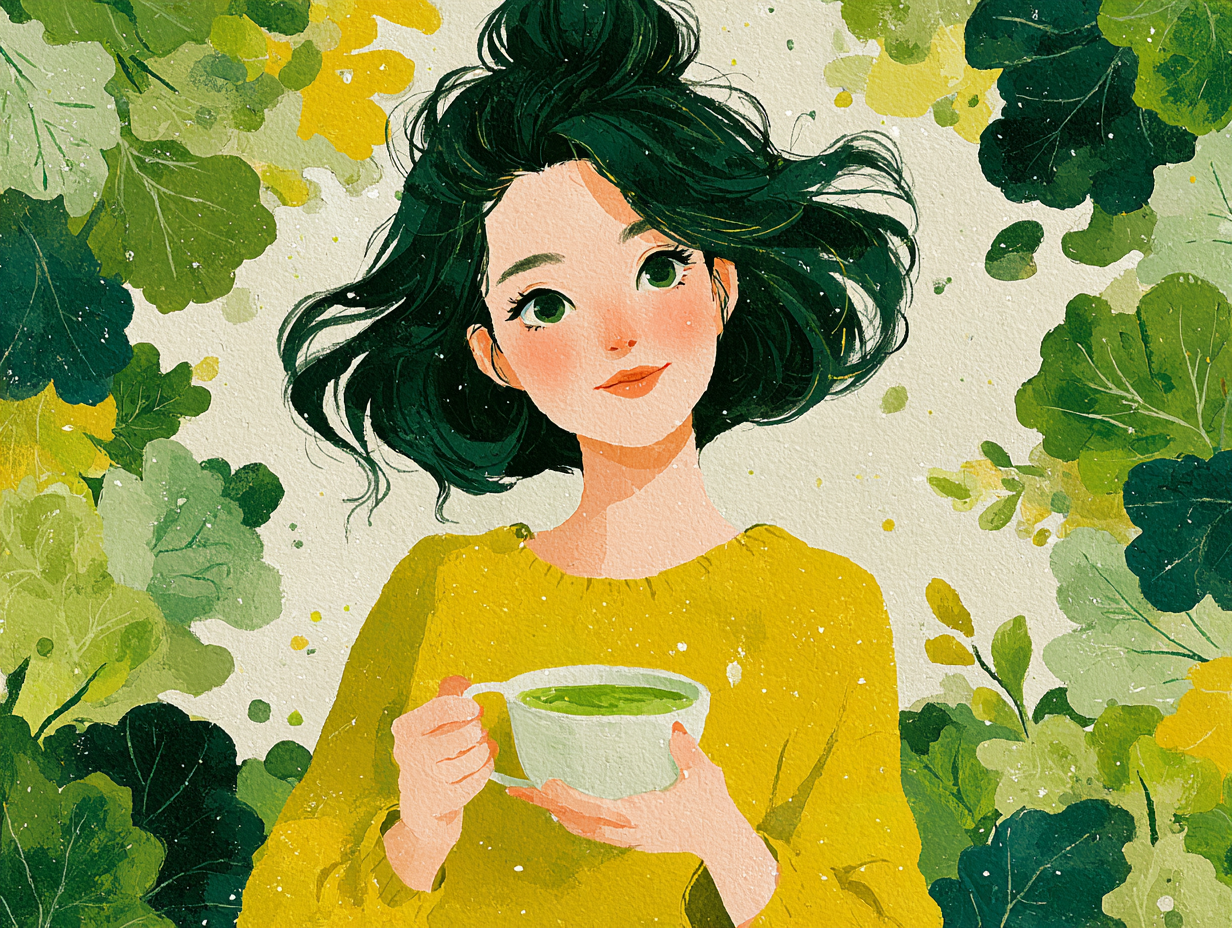 Ilustração de mulher feliz comendo alimentos saudáveis como parte do tratamento e prevenção da candidíase