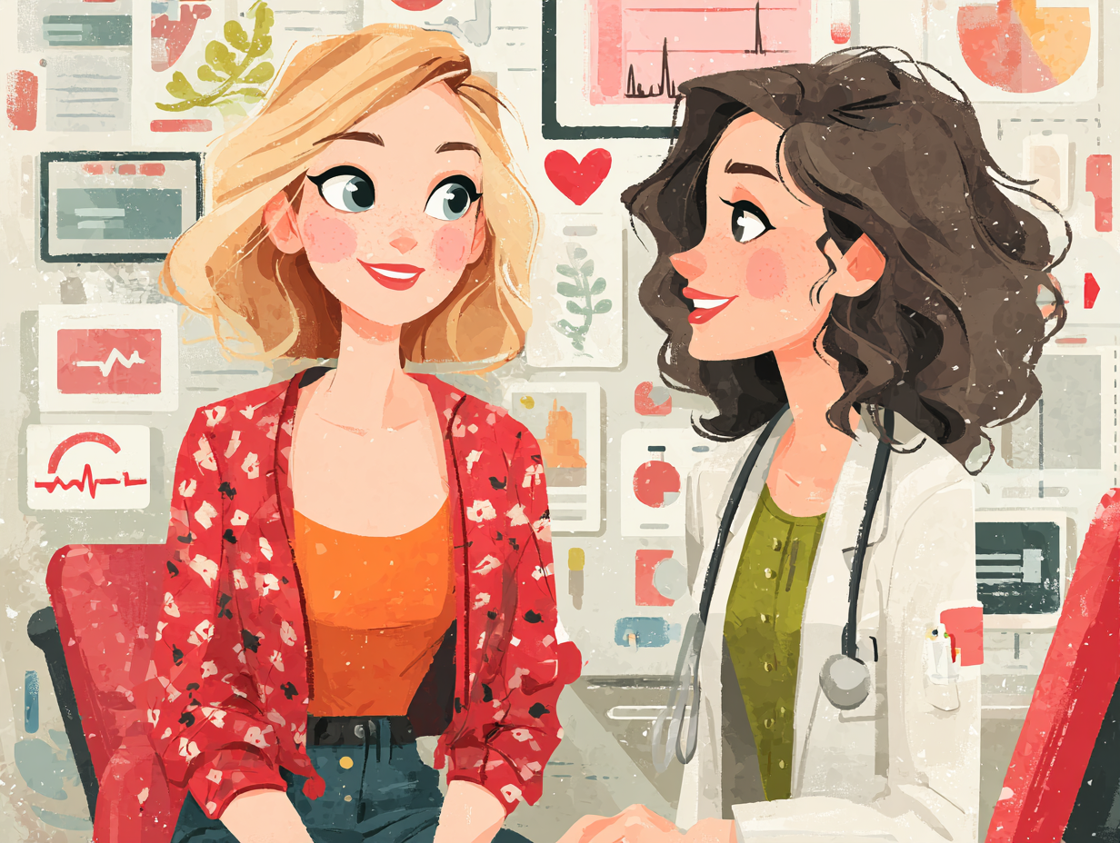 Mulher loira sendo orientada por profissional da saúde, ensinando a ela a como curar candidíase rápido.