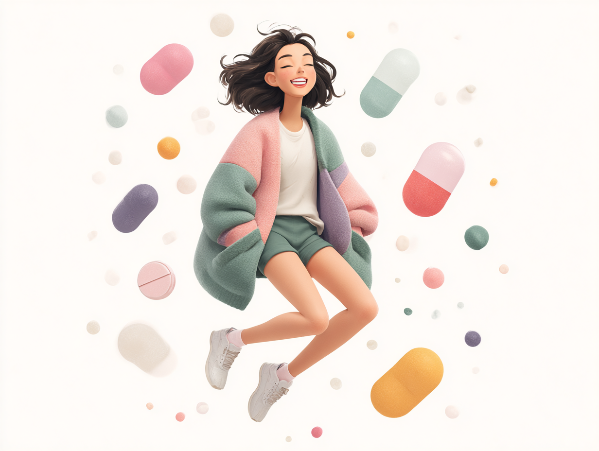 Mulher feliz comendo alimentos saudáveis e cuidando da flora vaginal com apoio natural e funcional.