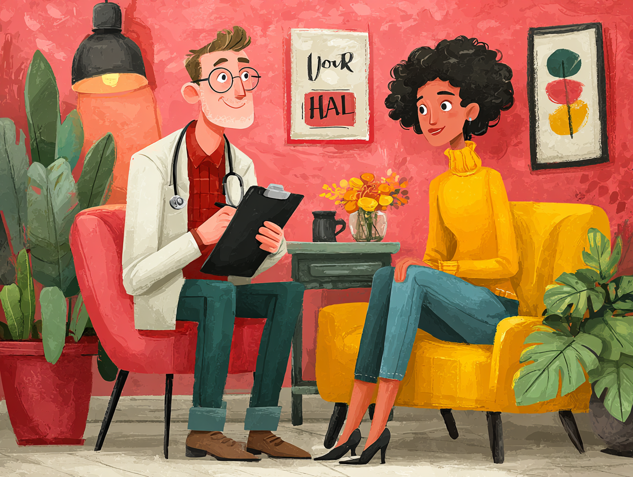 Nutricionista homem avaliando paciente mulher negra em consulta sobre suspeita de candidíase intestinal.