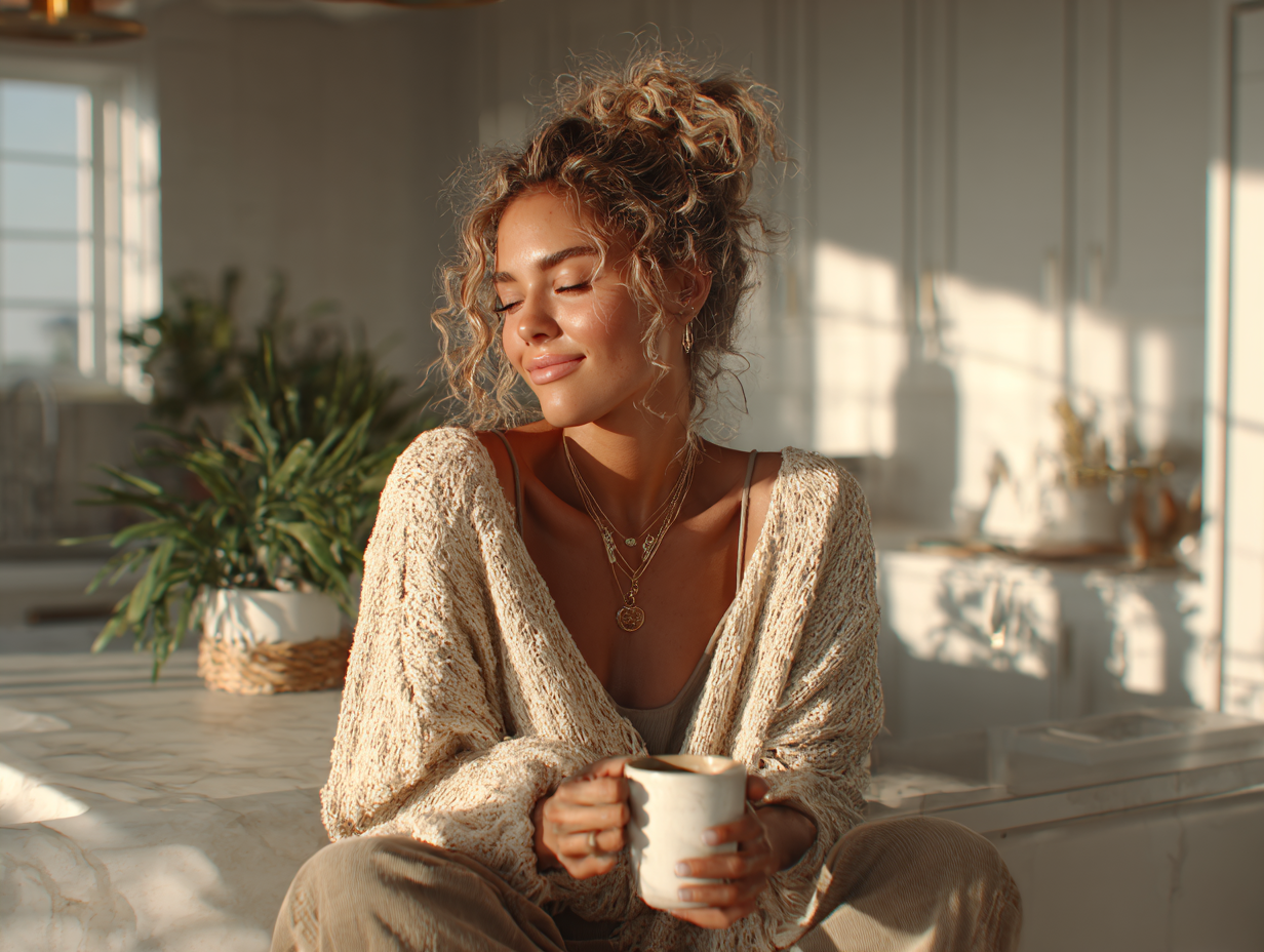 Foto realista de mulher negra sorrindo levemente, em ambiente leve e saudável, representando segurança no cuidado funcional.