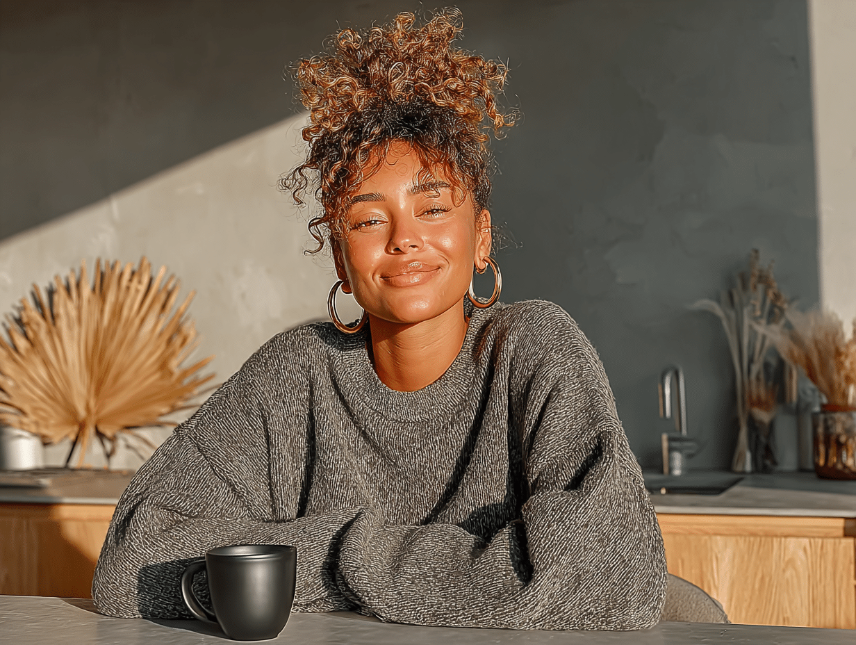Mulher negra relaxando após aplicar mudanças sugeridas no protocolo Hulda Clark funciona, representando leveza e bem-estar após a desparasitação.