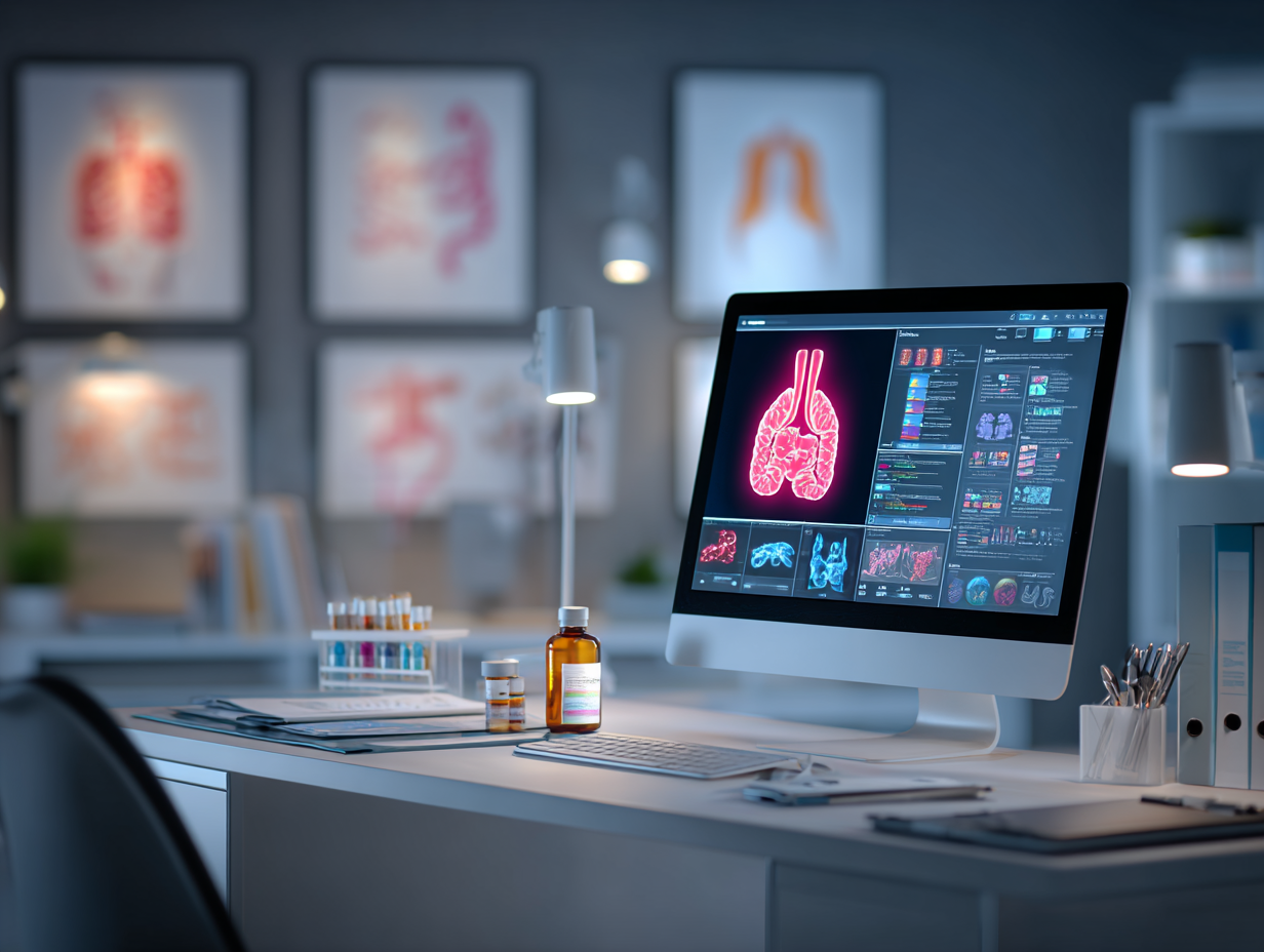 Foto realista de consultório ou estação clínica representando investigação funcional para diagnóstico de SIFO