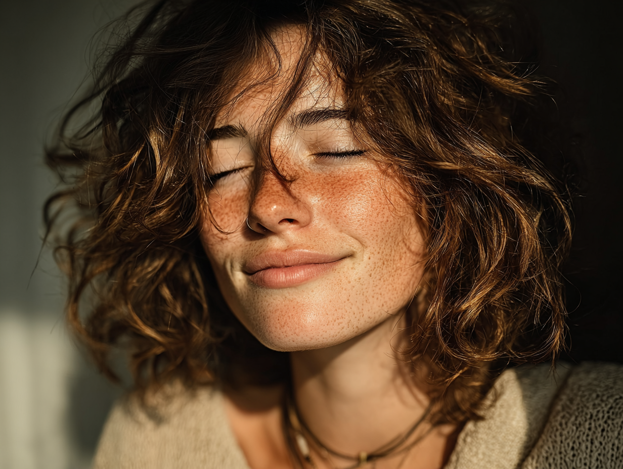 Foto realista de mulher em pé ao lado de uma janela com expressão leve de esperança, representando superação da candidíase de repetição.