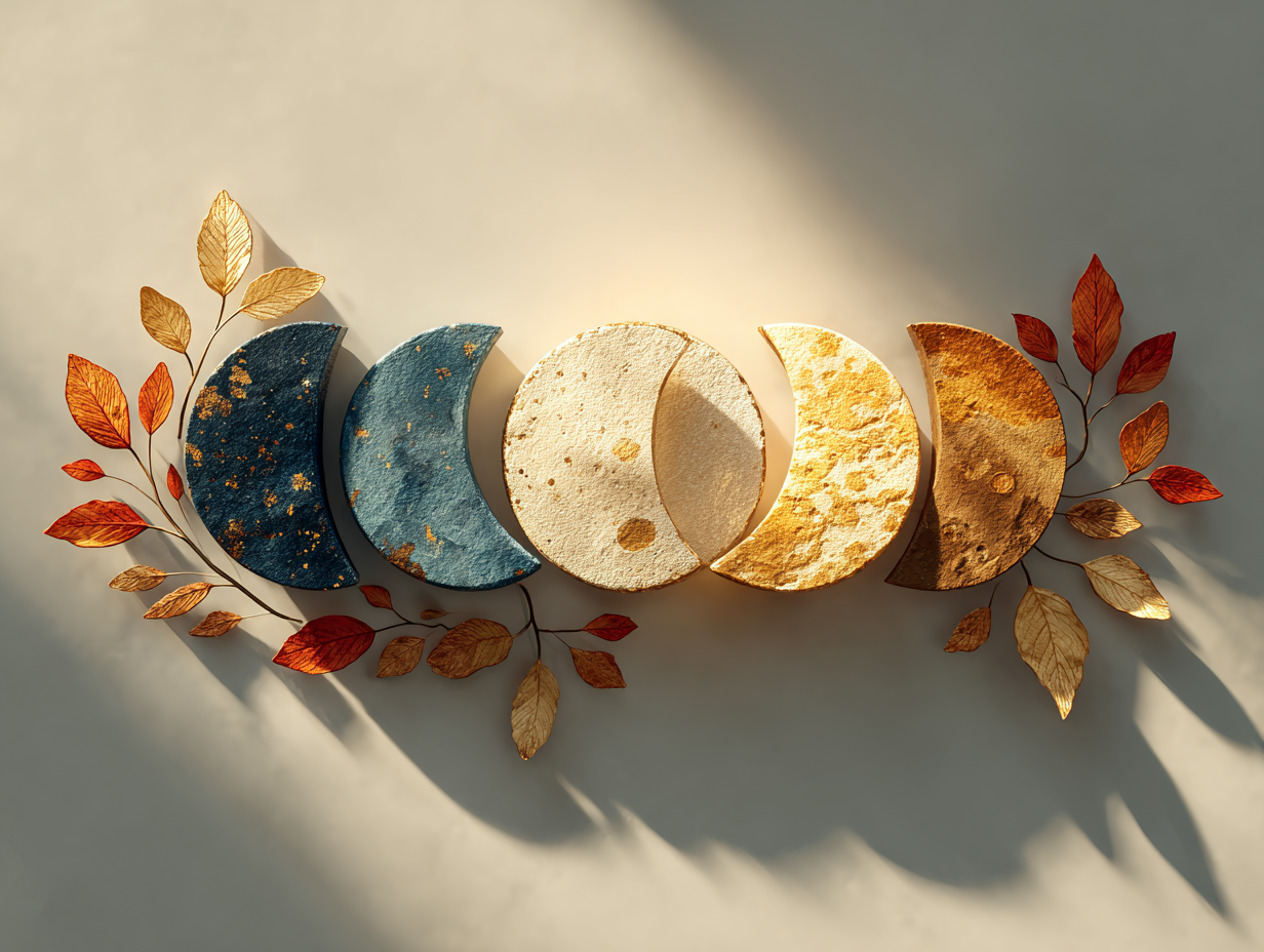 Representação simbólica das fases da lua com destaque para lua nova e cheia, em fundo suave, remetendo ao protocolo de desparasitação.