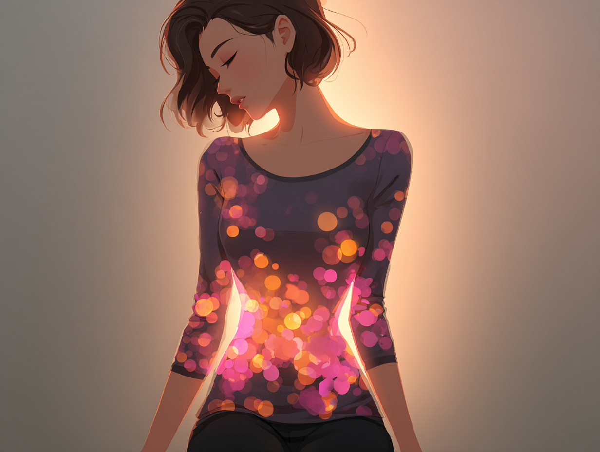 Representação simbólica de luzes espalhadas pelo corpo, sugerindo a presença silenciosa de parasitas