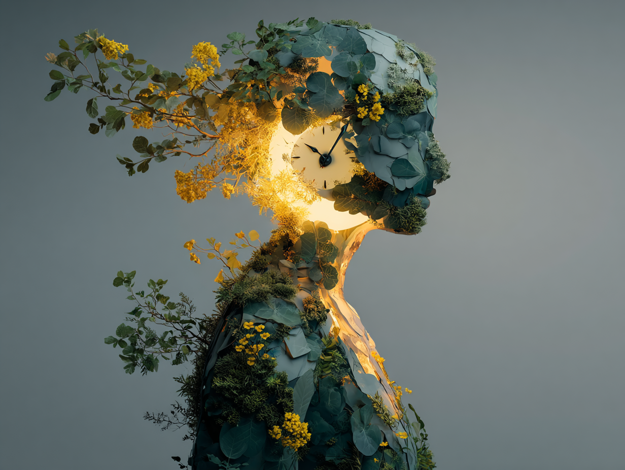 Ilustração simbólica de um corpo em sincronia com o tempo, representando os momentos estratégicos para fazer desparasitação.