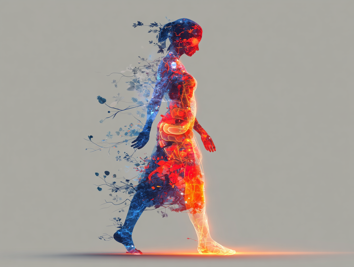 Representação simbólica de um organismo em desequilíbrio interno causado por vermes intestinais.