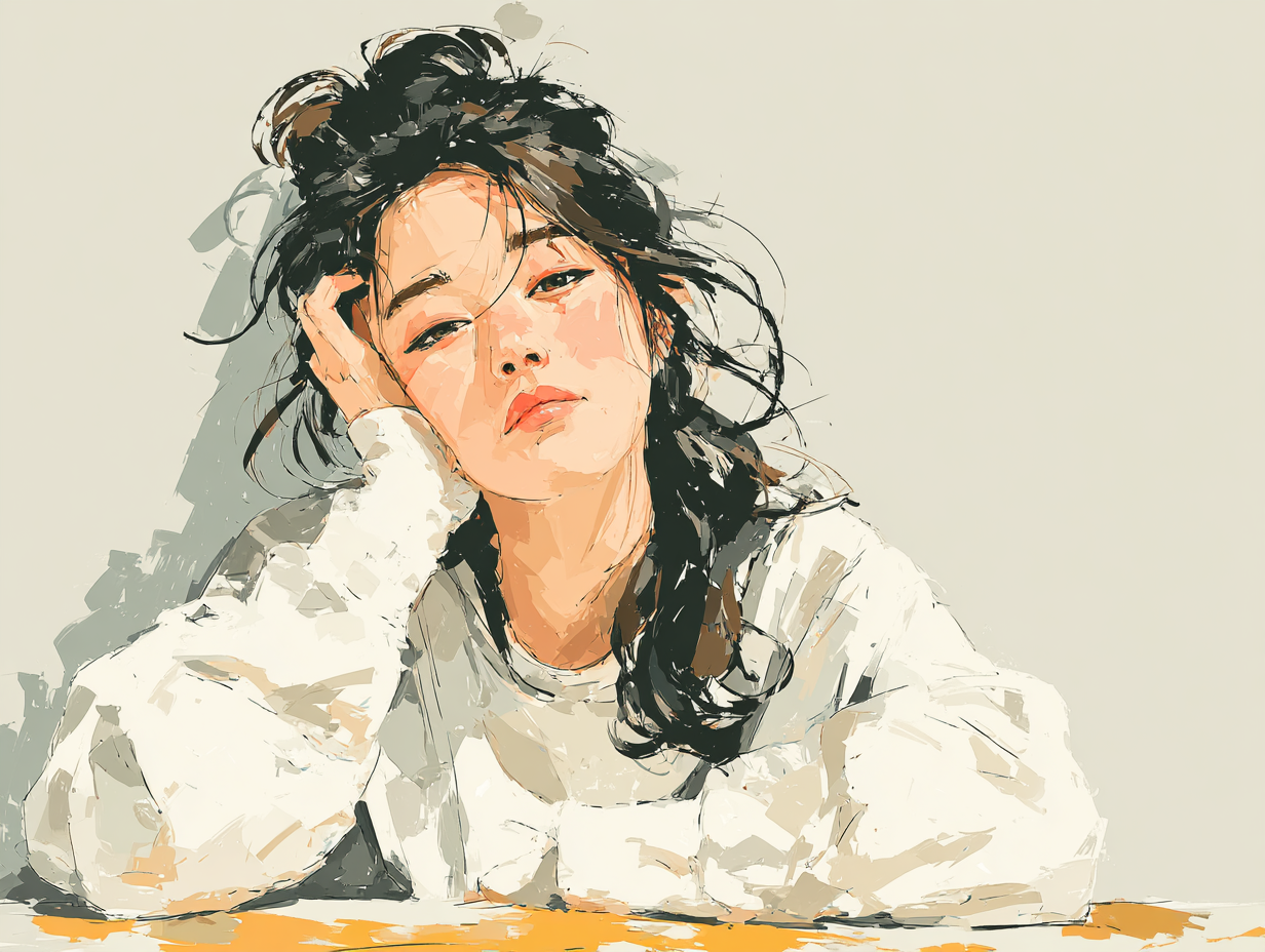 Mulher asiática com expressão de cansaço intenso, em ambiente limpo, ilustrando como parasitas e cansaço excessivo estão conectados pela perda de nutrientes e inflamação silenciosa.