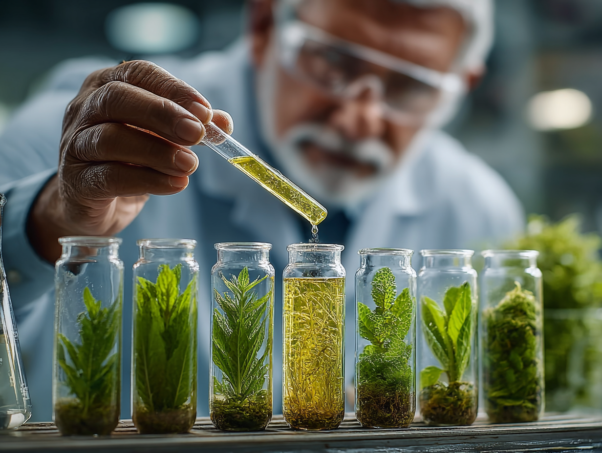 Estudo científico analisando plantas medicinais usadas na desparasitação com tinturas.