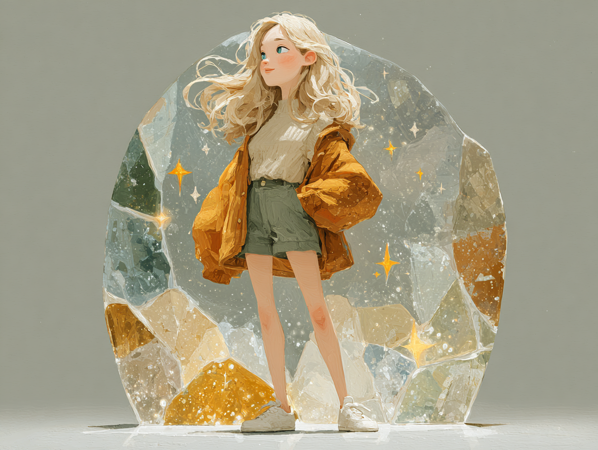 Ilustração flat de uma mulher loira com escudo translúcido à frente do corpo e aura dourada, simbolizando candidíase prevenção