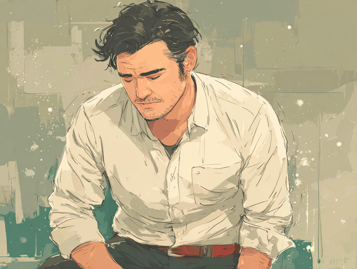 Homem com leve desconforto abdominal, simbolizando sintomas que indicam necessidade de desparasitação.