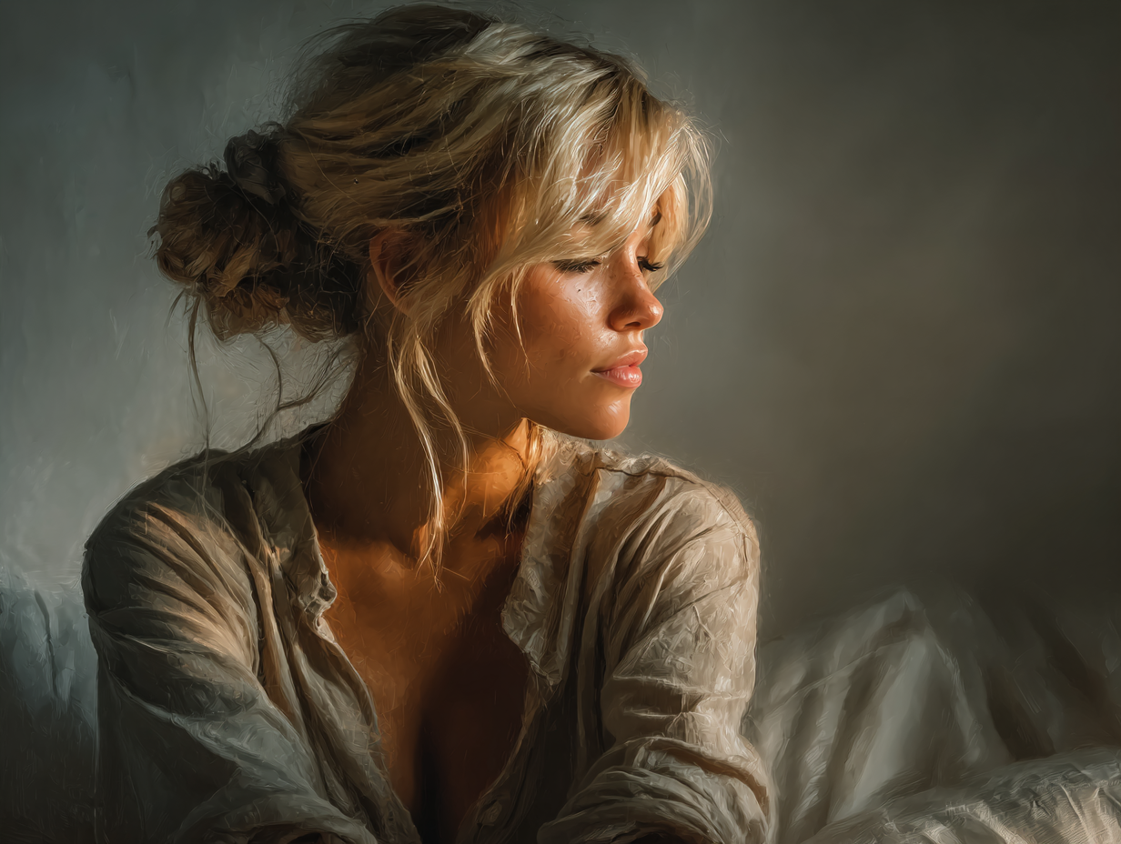 Mulher loira pensativa com desconfortos que indicam a hora de aprender como desparasitar o corpo