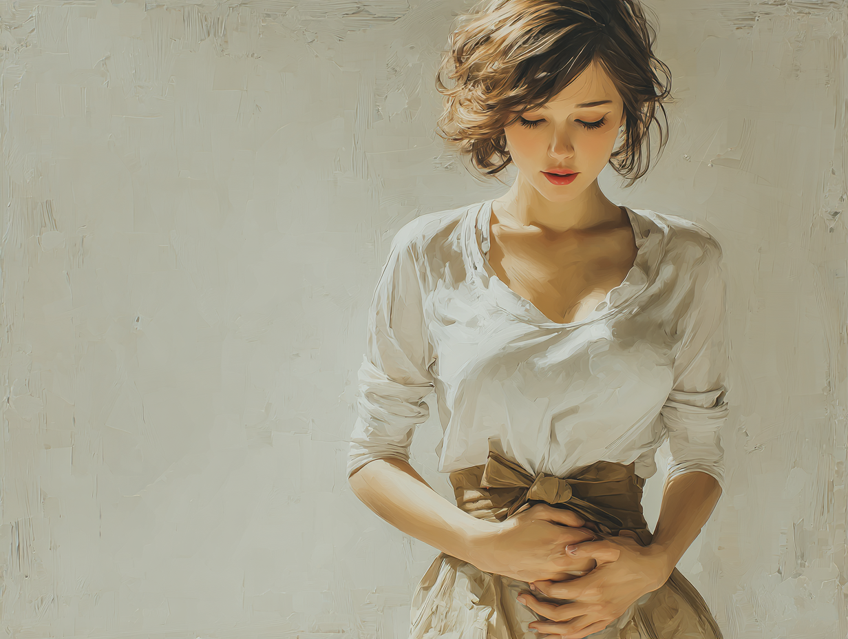 Ilustração de mulher morena com mãos sobre a região pélvica, simbolizando sintomas repetitivos da candidíase.