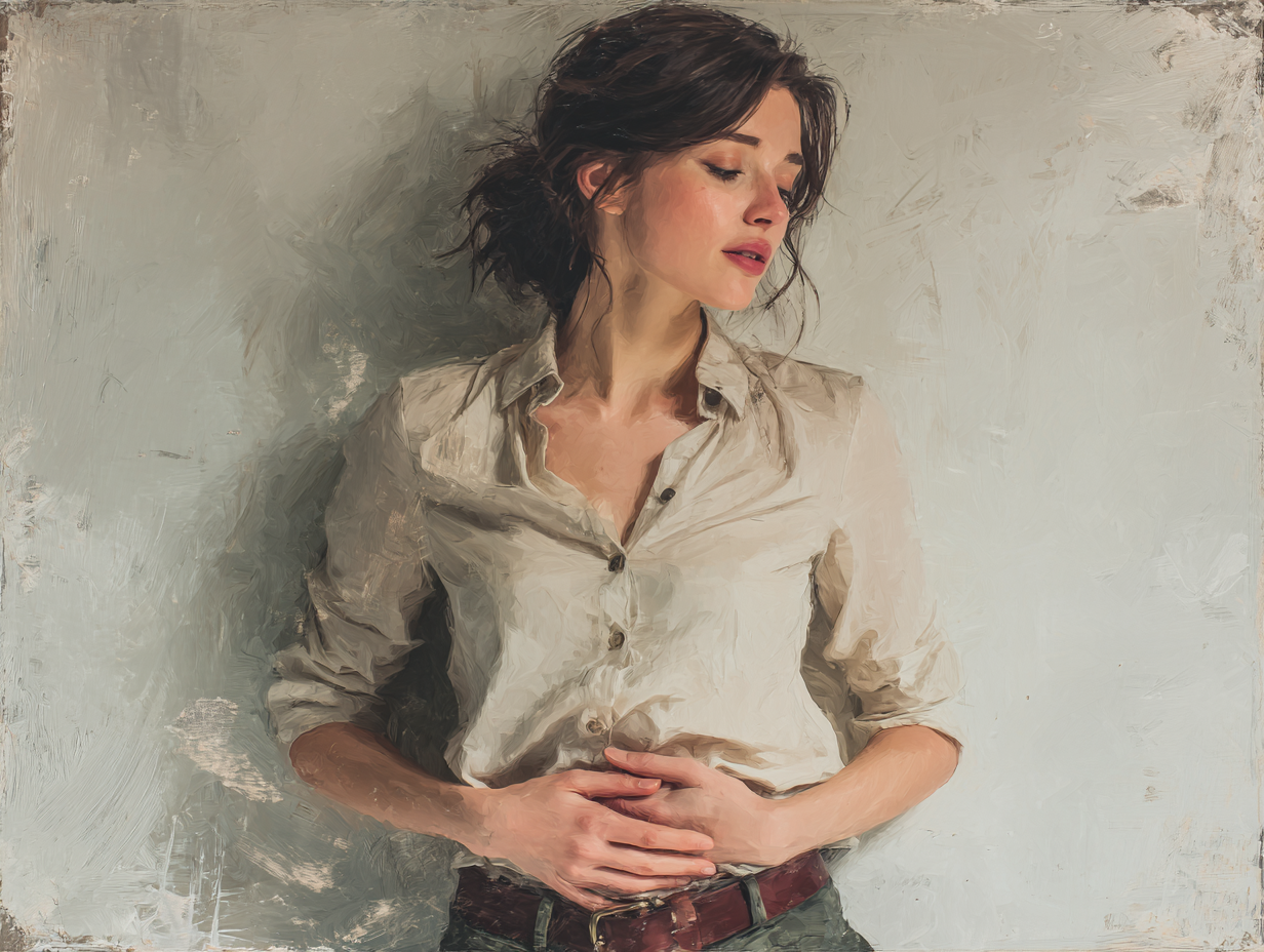 Ilustração anatômica de mulher com mãos na região pélvica, representando os sintomas da candidíase repetida.