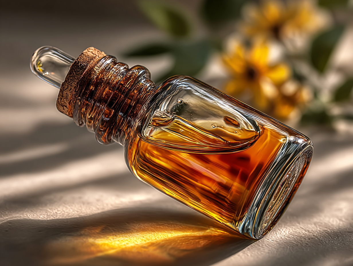 Frasco moderno de tintura de nogueira negra com rótulo padronizado, representando a adaptação do protocolo de Hulda Clark por profissionais brasileiros.