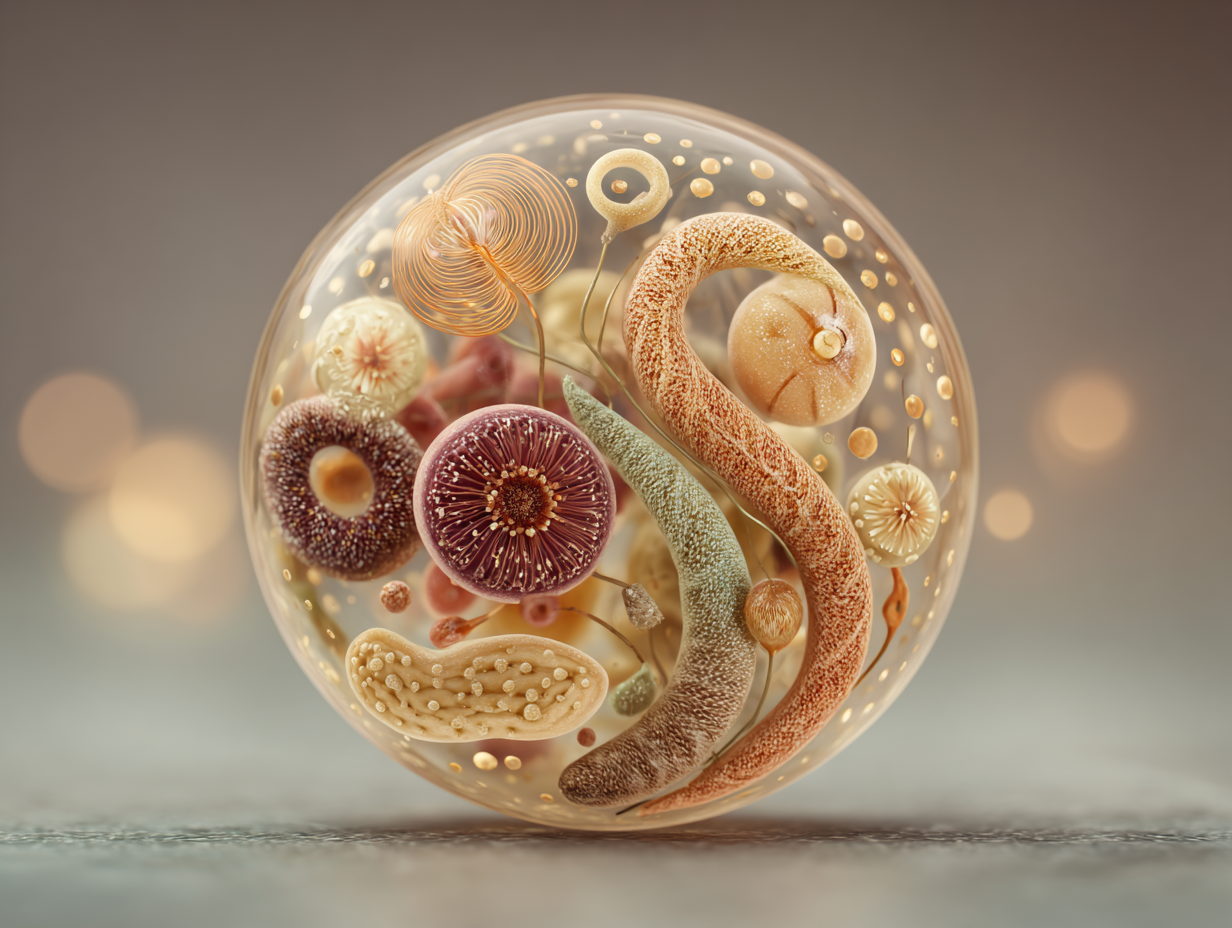 Ilustração simbólica representando diferentes tipos de vermes intestinais e parasitas, em estilo limpo, educativo e natural.