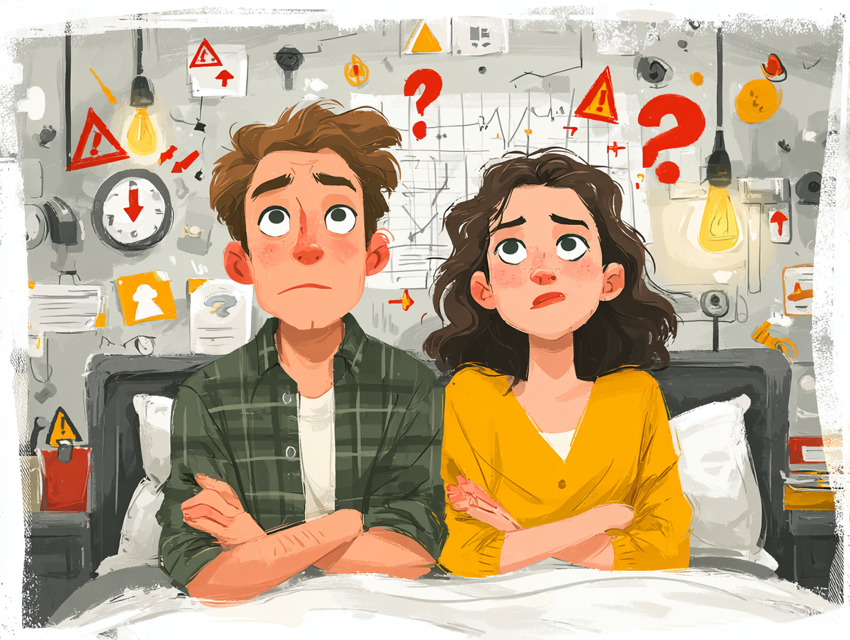 Ilustração médica mostrando um casal com expressão de dúvida sobre se a candida é transmissível.