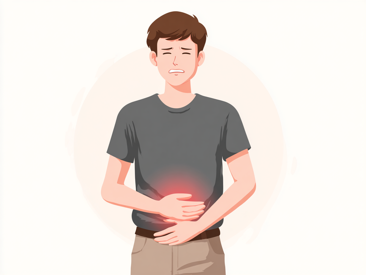 Ilustração de homem com desconforto e inflamação por candidíase masculina na região pélvica