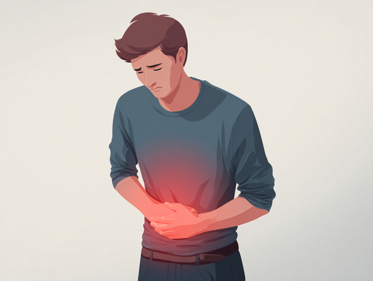 Ilustração de um homem com desconforto na região da glande, representando os sintomas iniciais da candidíase na glande