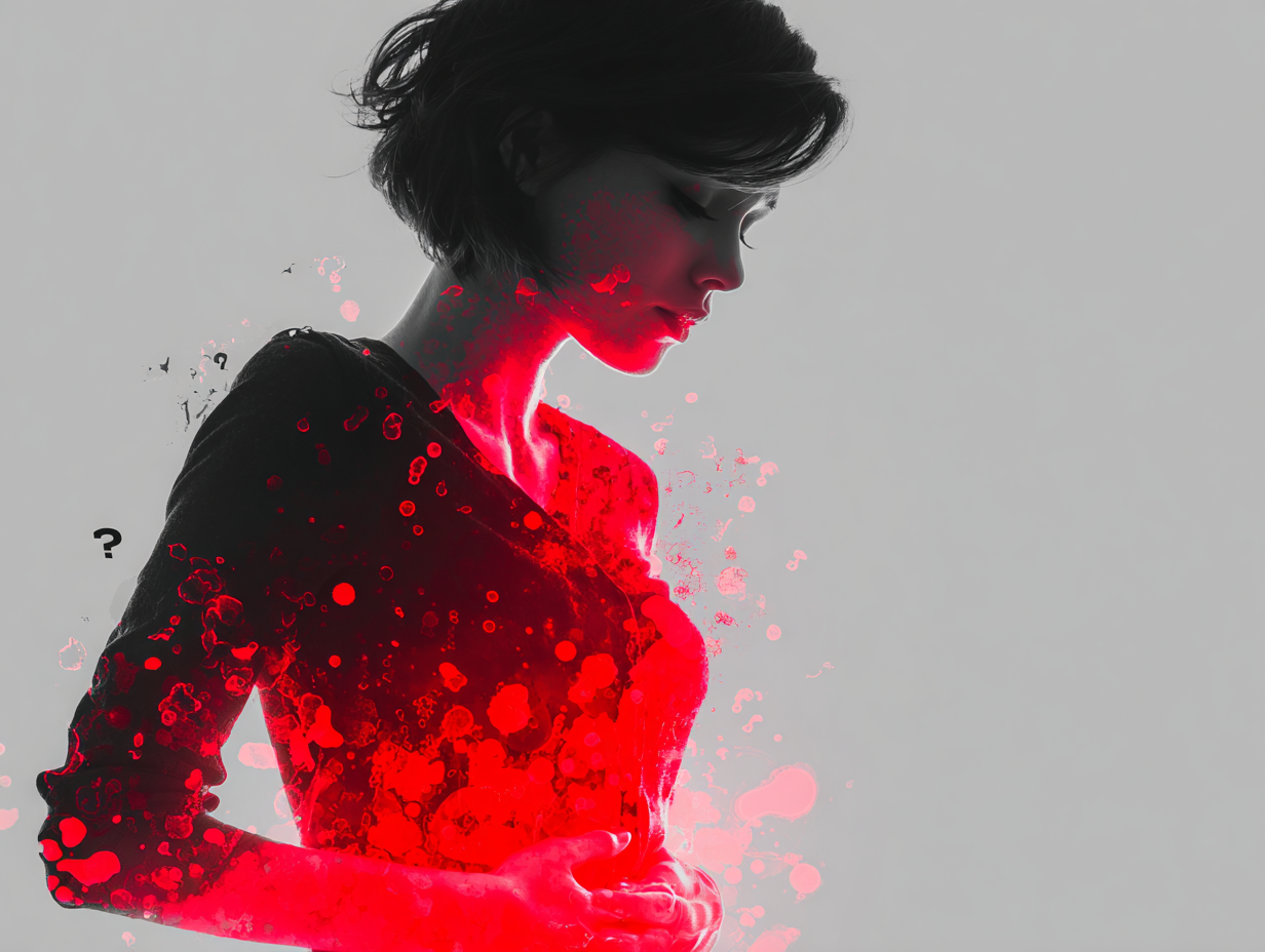 Mulher com desconforto na região íntima e sem corrimento visível, representando os sintomas iniciais da coceira vaginal sem corrimento