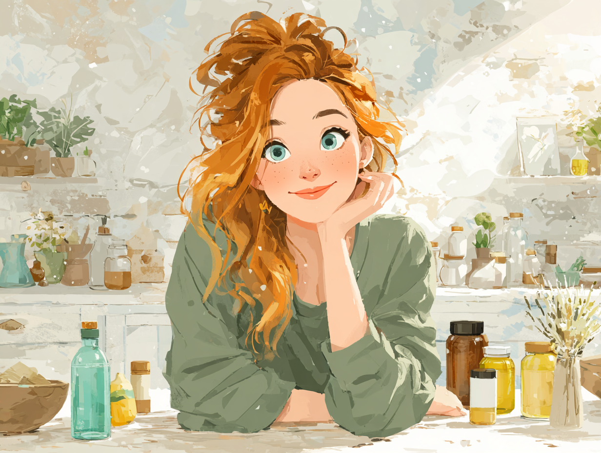 Mulher ruiva com alimentos e suplementos naturais usados como remédio natural para candidíase