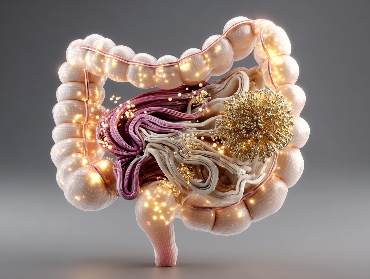 Ilustração emocional de uma mulher negra introspectiva, representando desconforto intestinal, com elementos simbólicos de lombriga no intestino.