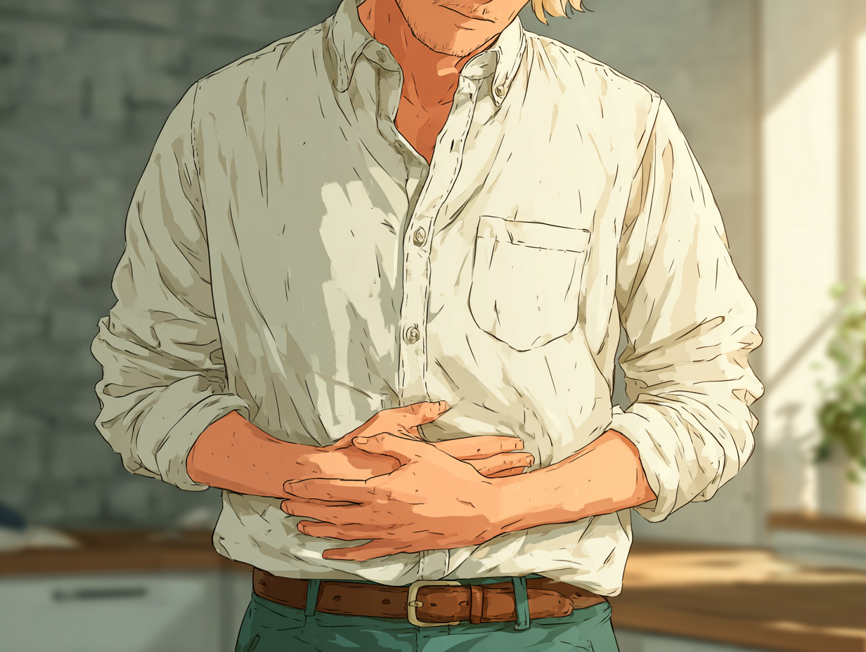 Ilustração emocional de um homem loiro sentado introspectivo, representando o impacto silencioso dos sintomas de verme em adulto.