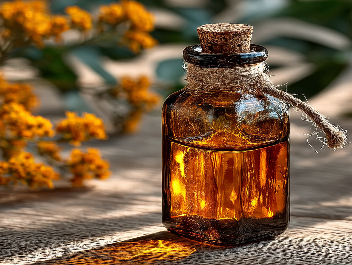 Ilustração emocional de uma mulher ruiva sentada em ambiente neutro, refletindo sobre sua saúde, representando a busca pelo uso da tintura de nogueira.