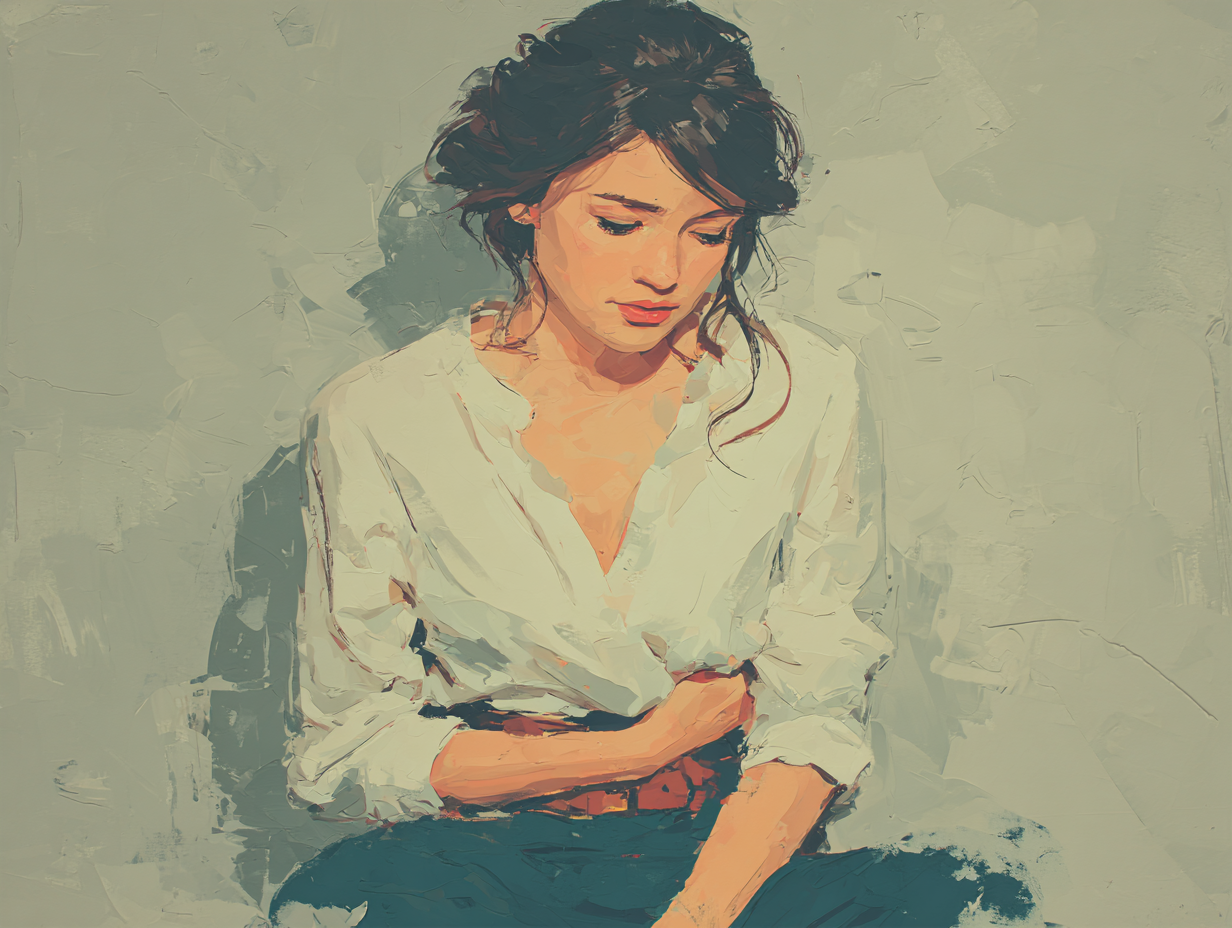 Ilustração médica de mulher com expressão de desconforto na região íntima, representando a candidíase de repetição tratamento infeicaz.