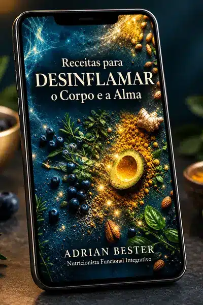 Capa do livro digital Receitas para Desinflamar o Corpo e a Alma, com receitas da dieta anti-inflamatória, de Adrian Bester